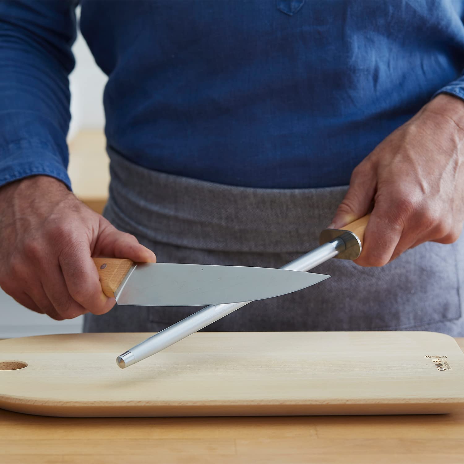 Opinel 10 Inch Diamond Coated Steel Sharpening Rod, Knife Sharpener for Kitchen Knives and Tools, Beech Wood Handle, Leather Lanyard,One Size - Image 4