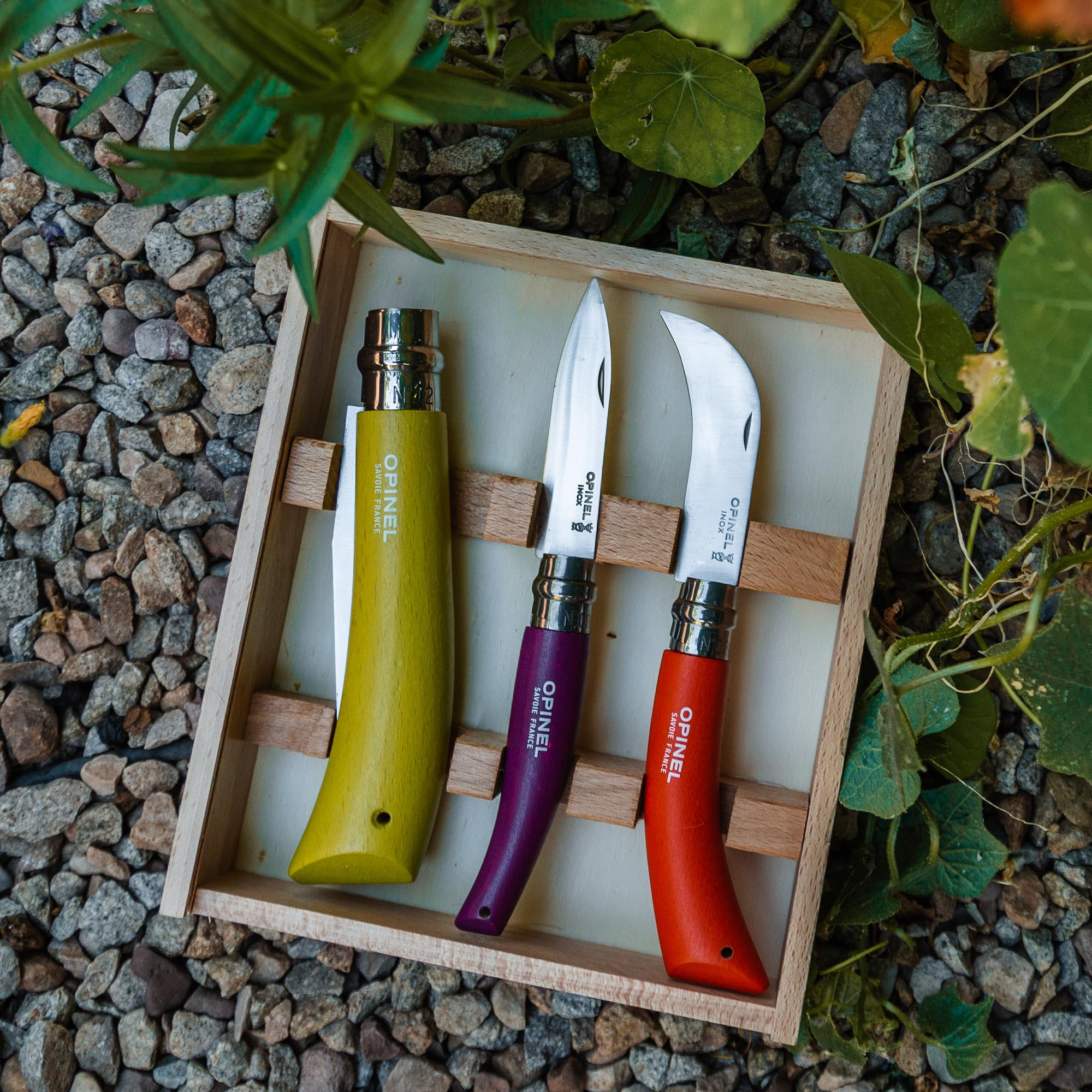 Opinel 3 Piece Gardening Tool Set - No. 12 Folding Saw, No. 8 Pruning Knife, No. 8 Garden Knife - Vibrant Painted Handles, Stainless Steel and Carbon Steel Blades - Made in France - Image 3