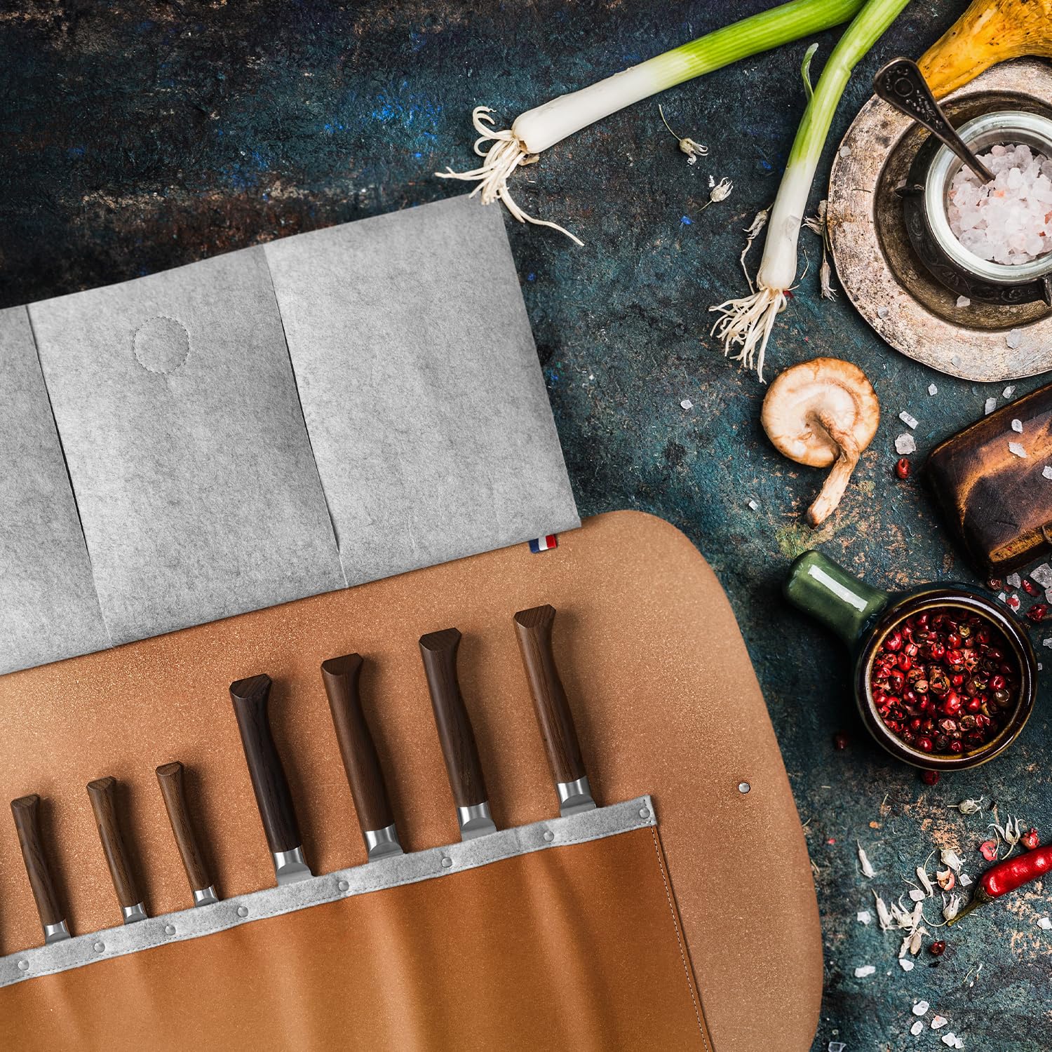 OPINEL 8 Slot Recycled Leather Knife Roll, Fits up to 8 Chef Knives, Made in France - Image 6