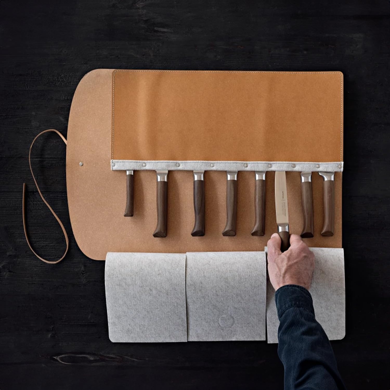 OPINEL 8 Slot Recycled Leather Knife Roll, Fits up to 8 Chef Knives, Made in France - Image 9