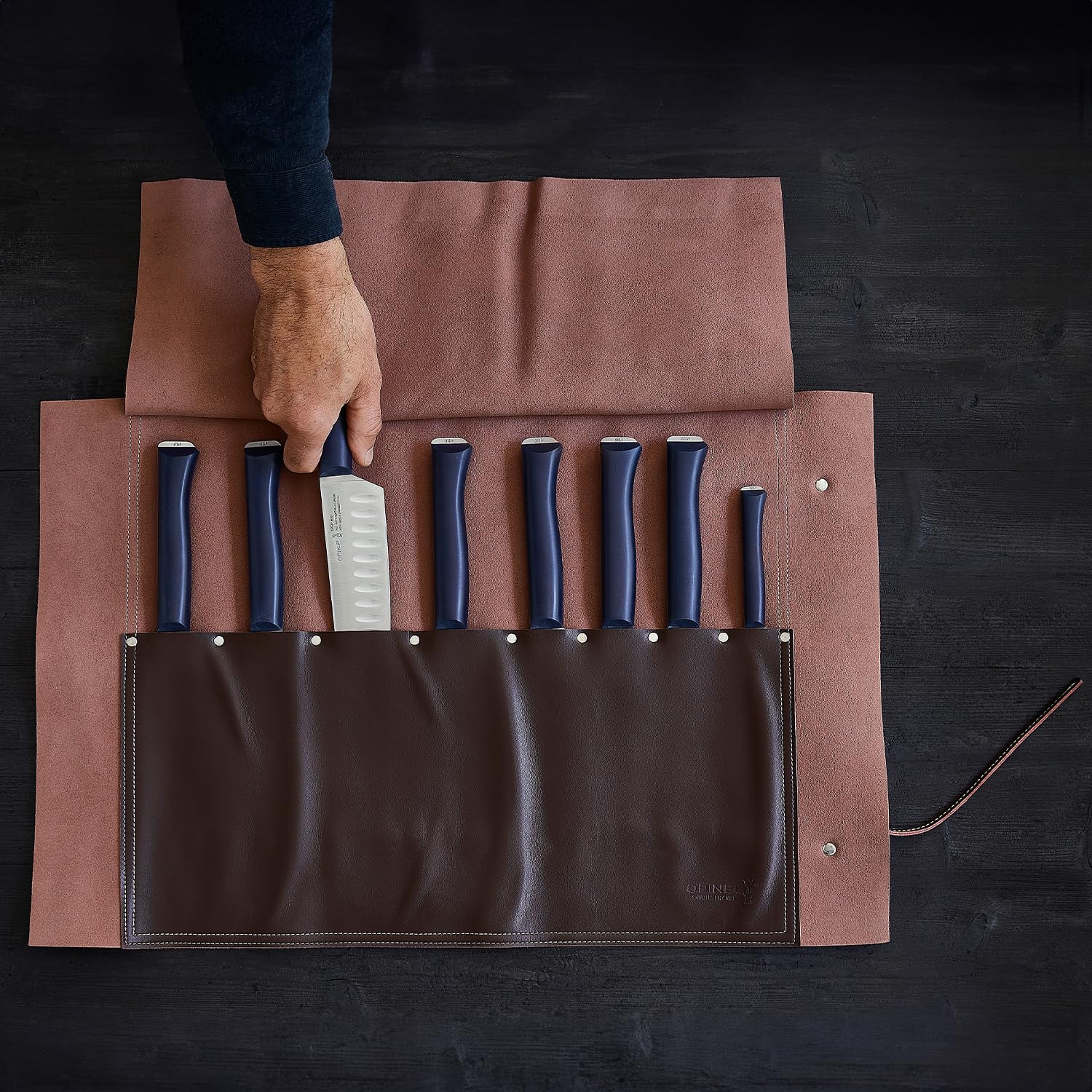 OPINEL 8-Slot Synthetic Leather Chef and Kitchen Knife Roll, Safe and Classic Knife Storage - Image 5
