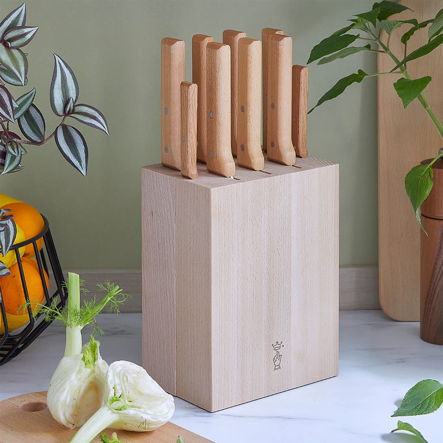 OPINEL - Beech Wood Knife Storage Block - Simple and elegant design - Your kitchen knives always at hand and protected - For 9 knives - Image 3