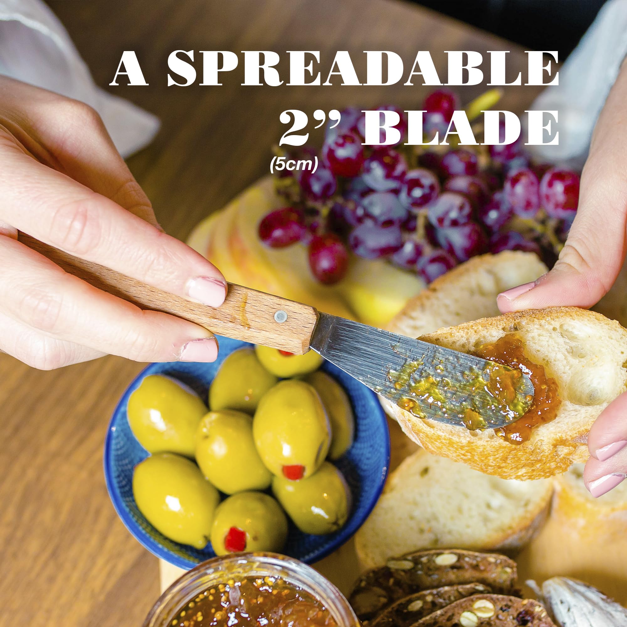 OPINEL Essential No.117 Spreading + Butter Knife, Painted Hornbeam Wood Handles, Made in France (Natural) - Image 3