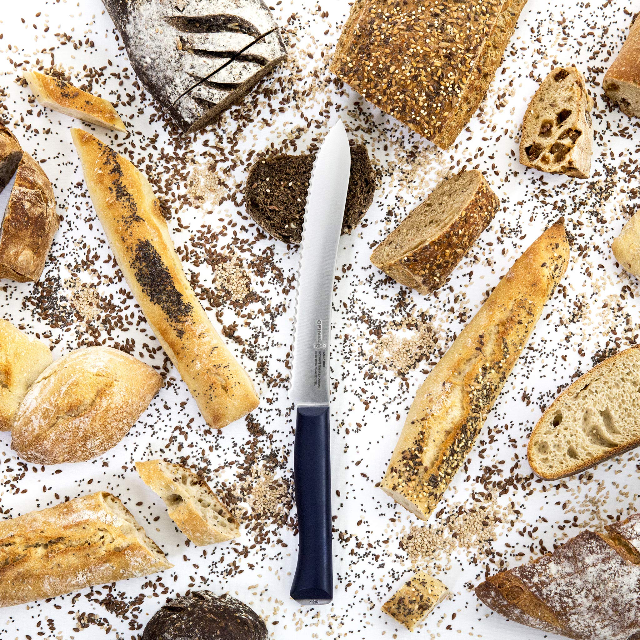 Opinel Intempora Bread Knife – Serrated, Curved Blade for Slicing Bread and Tough Rinds, High Carbon Sandvik Steel Blade, Made in Portugal, Silver,One Size,254528 - Image 4