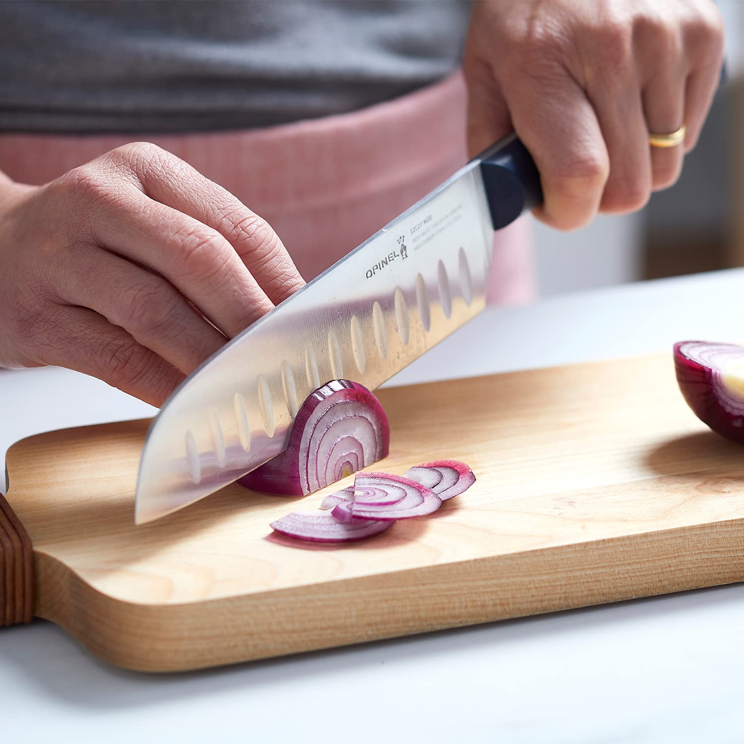 Opinel Intempora Santoku Knife – Full Tang Kitchen Knife for Slicing Vegetables, Meat, Blade Divots to Prevent Sticking, Sandvik Steel, Made in Portugal - Image 7