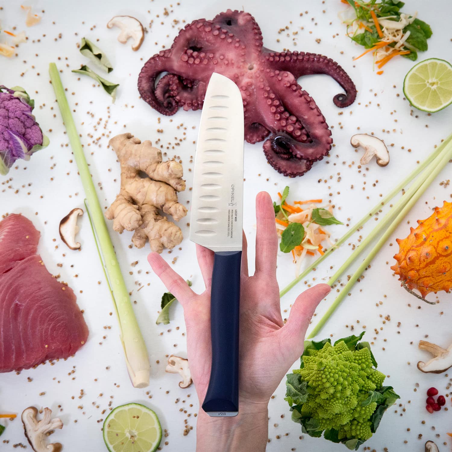 Opinel Intempora Santoku Knife – Full Tang Kitchen Knife for Slicing Vegetables, Meat, Blade Divots to Prevent Sticking, Sandvik Steel, Made in Portugal - Image 8