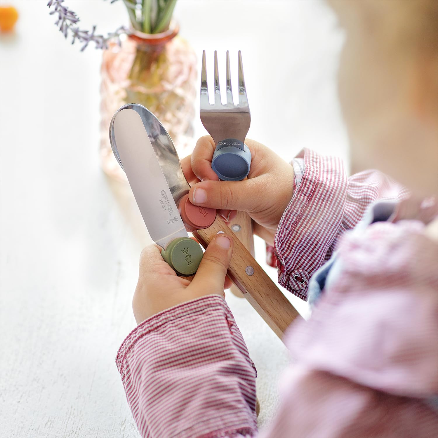 Opinel Le Petit Gourmet – 3 Piece Children’s Cutlery Set, Rounded Dull Knife, Spoon, Fork, Supports Independence at Every Meal, Montessori Tools Made in France (Olive) - Image 13