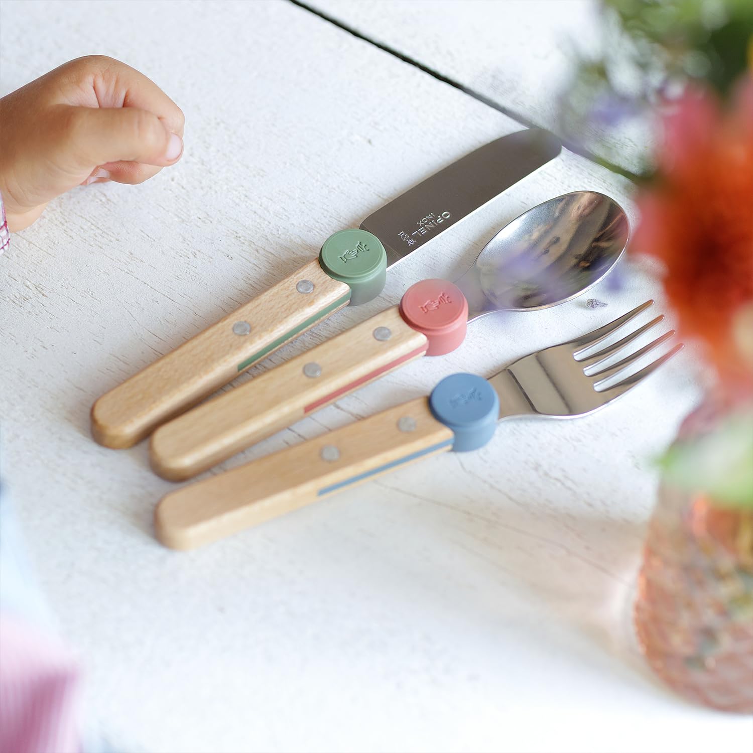 Opinel Le Petit Gourmet – 3 Piece Children’s Cutlery Set, Rounded Dull Knife, Spoon, Fork, Supports Independence at Every Meal, Montessori Tools Made in France (Olive) - Image 16