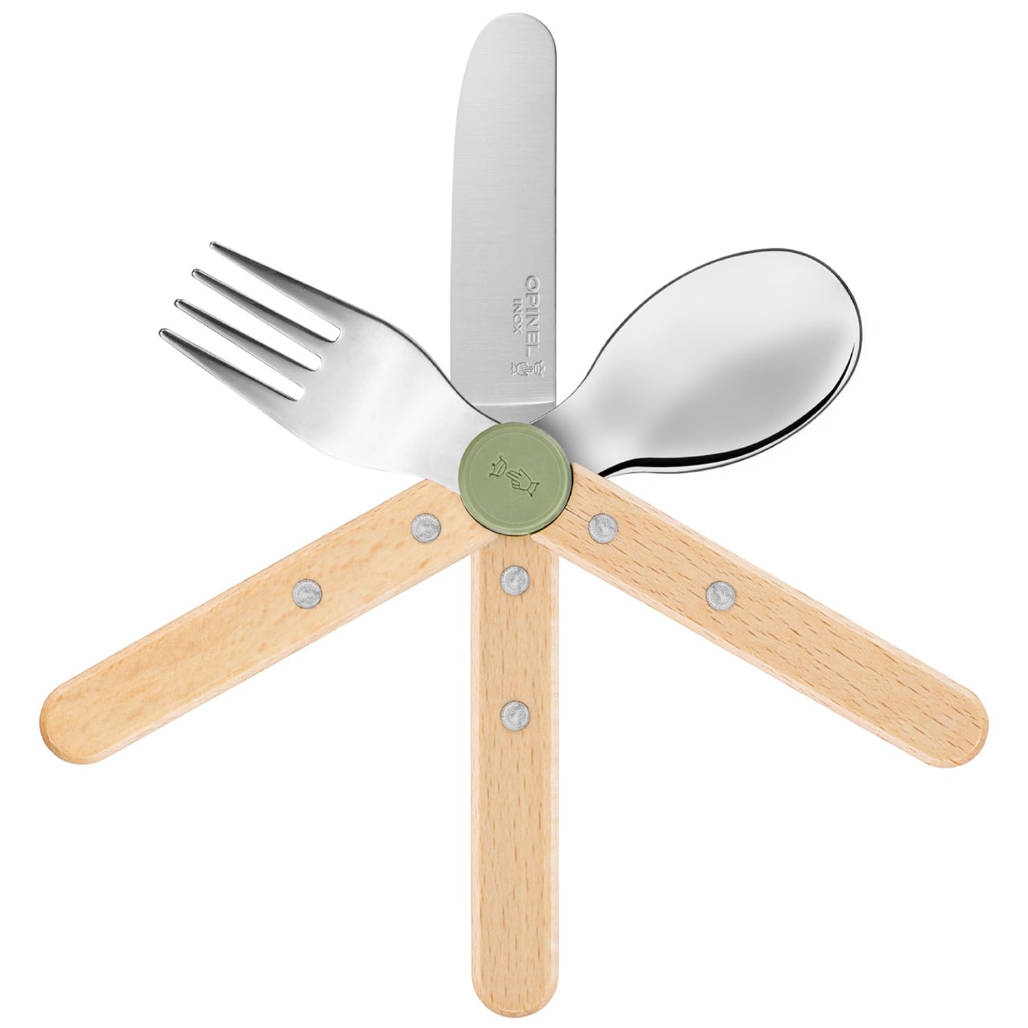 Opinel Le Petit Gourmet – 3 Piece Children’s Cutlery Set, Rounded Dull Knife, Spoon, Fork, Supports Independence at Every Meal, Montessori Tools Made in France (Olive) - Image 17
