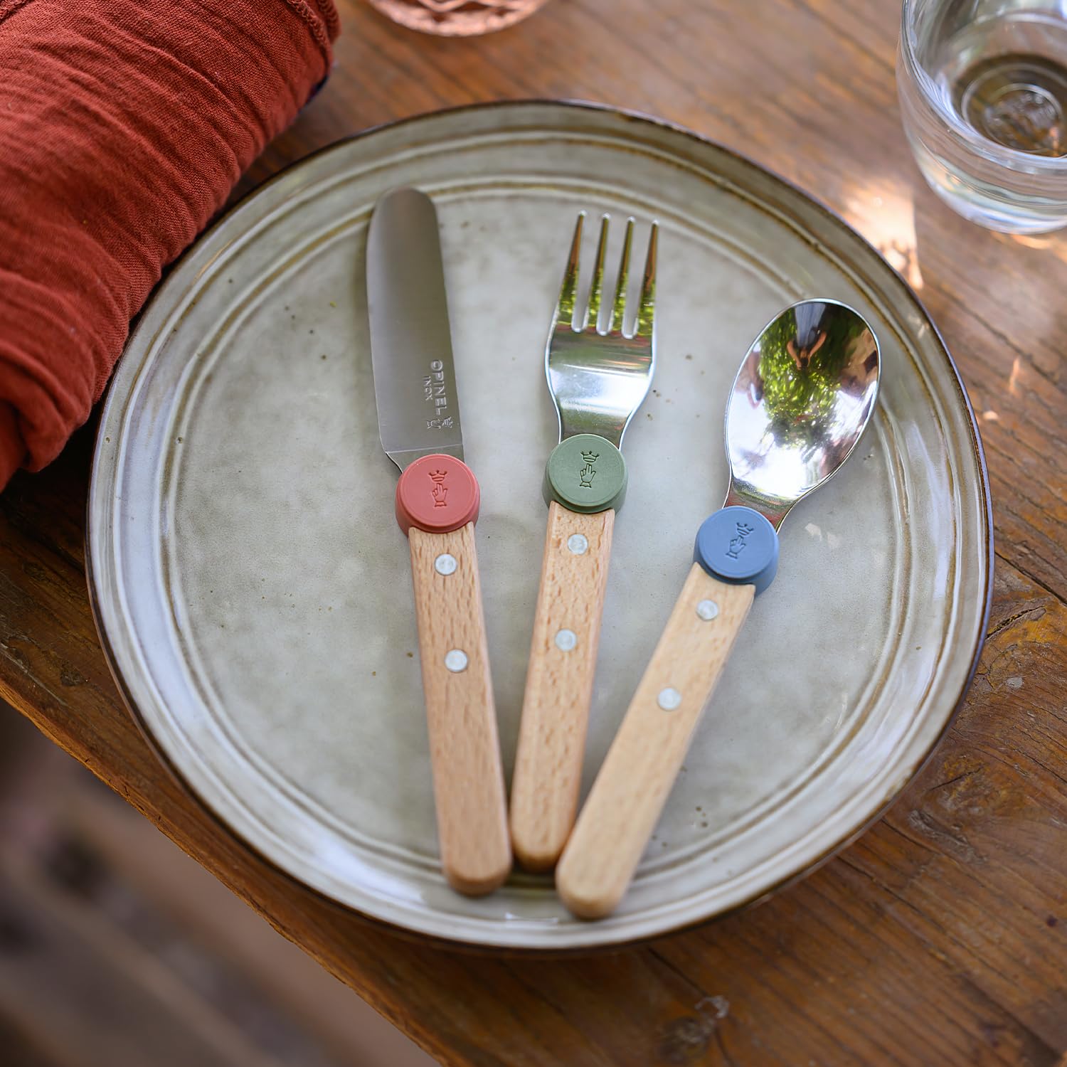 Opinel Le Petit Gourmet – 3 Piece Children’s Cutlery Set, Rounded Dull Knife, Spoon, Fork, Supports Independence at Every Meal, Montessori Tools Made in France (Olive) - Image 4