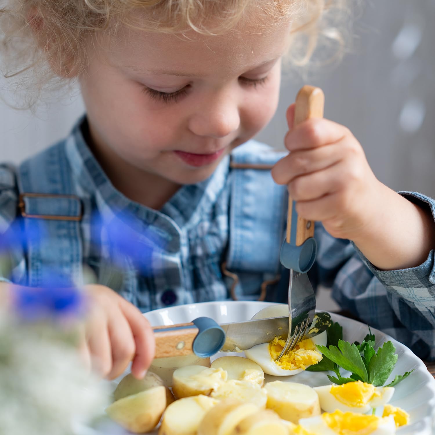 Opinel Le Petit Gourmet – 3 Piece Children’s Cutlery Set, Rounded Dull Knife, Spoon, Fork, Supports Independence at Every Meal, Montessori Tools Made in France (Olive) - Image 5