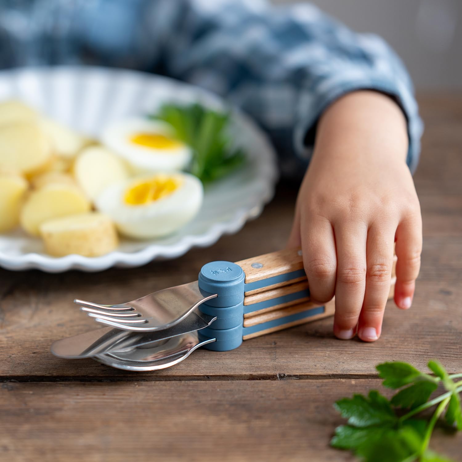 Opinel Le Petit Gourmet – 3 Piece Children’s Cutlery Set, Rounded Dull Knife, Spoon, Fork, Supports Independence at Every Meal, Montessori Tools Made in France (Olive) - Image 7