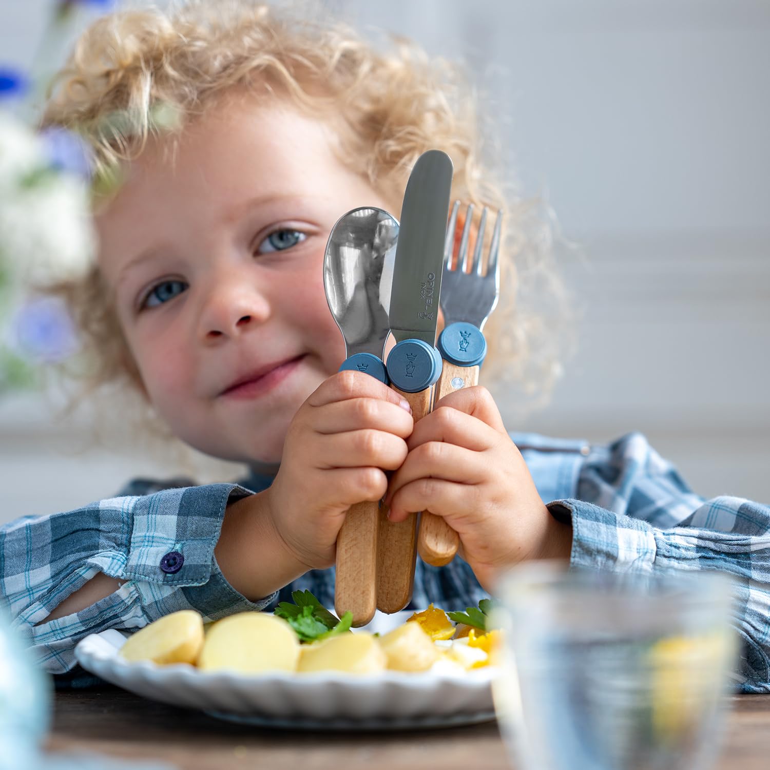 Opinel Le Petit Gourmet – 3 Piece Children’s Cutlery Set, Rounded Dull Knife, Spoon, Fork, Supports Independence at Every Meal, Montessori Tools Made in France (Olive) - Image 9