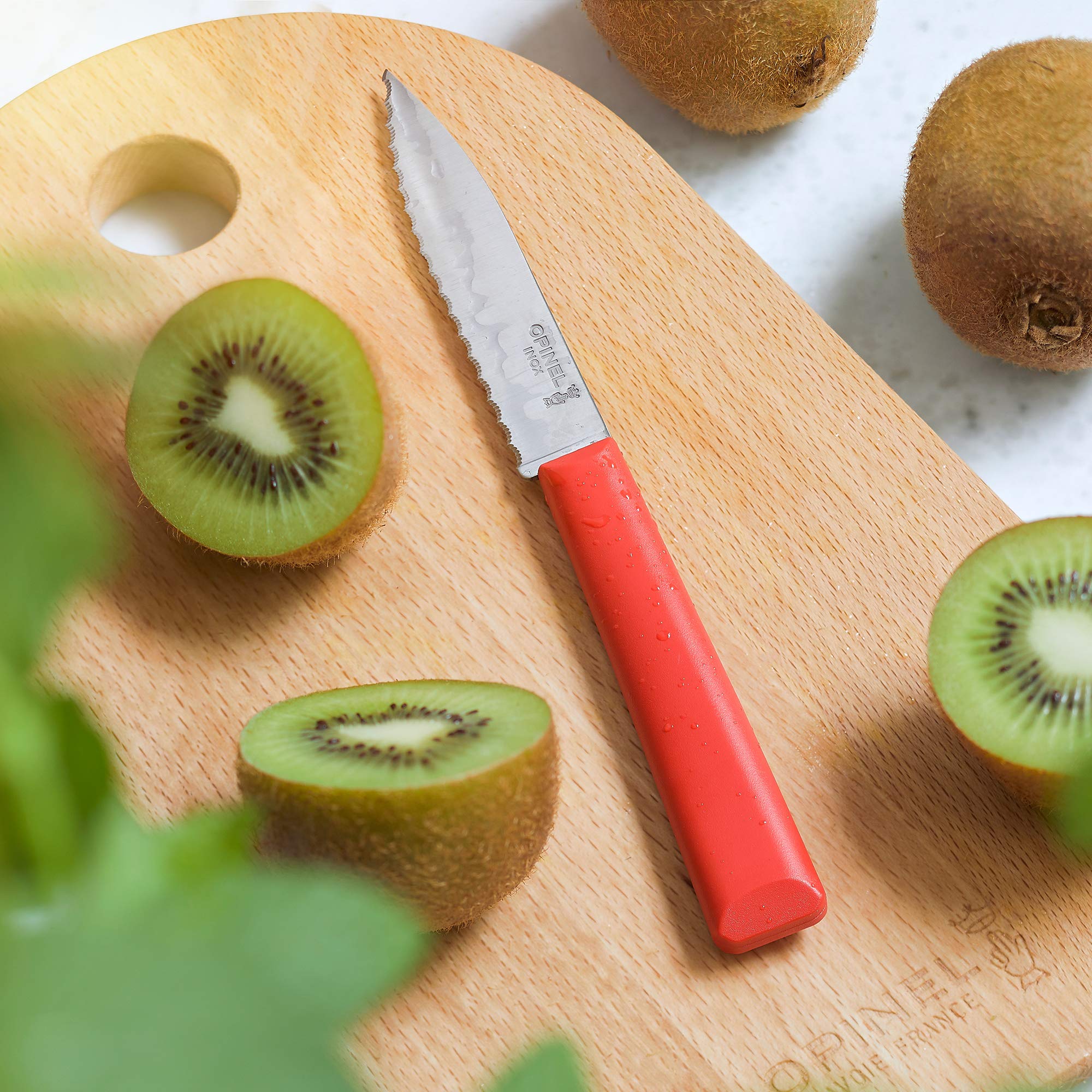 Opinel Les Essentials+ No. 313 Serrated Paring Knife, Corrosion Resistant + Dishwasher Safe, Made in France, Red - Image 6