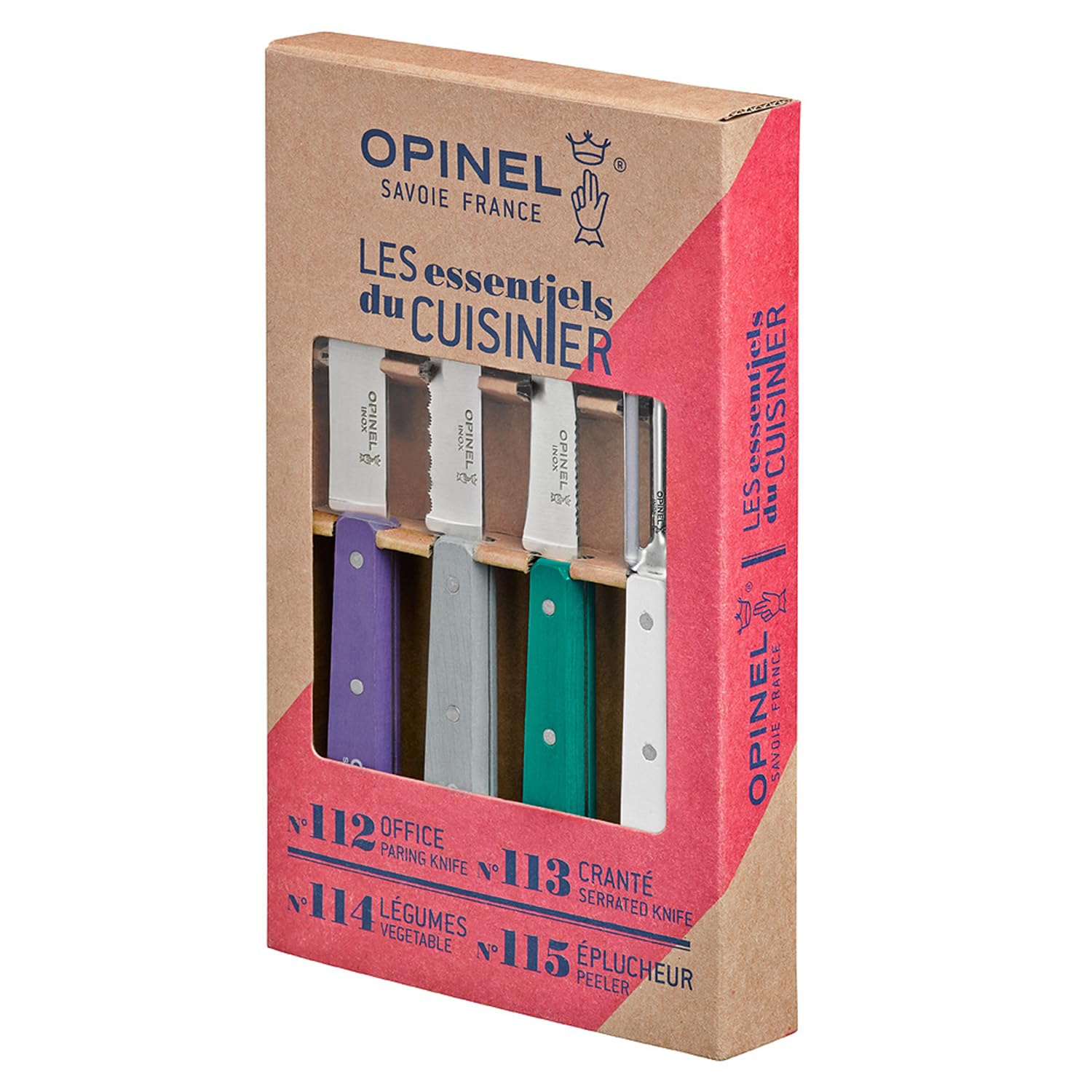 OPINEL Les Essentials - Small Kitchen 4 Piece Knife Set - Paring, Serrated, Peeler, Vegetable Knife, Corrosion Resistant High Carbon Steel, Made in France (Art Deco) - Image 12