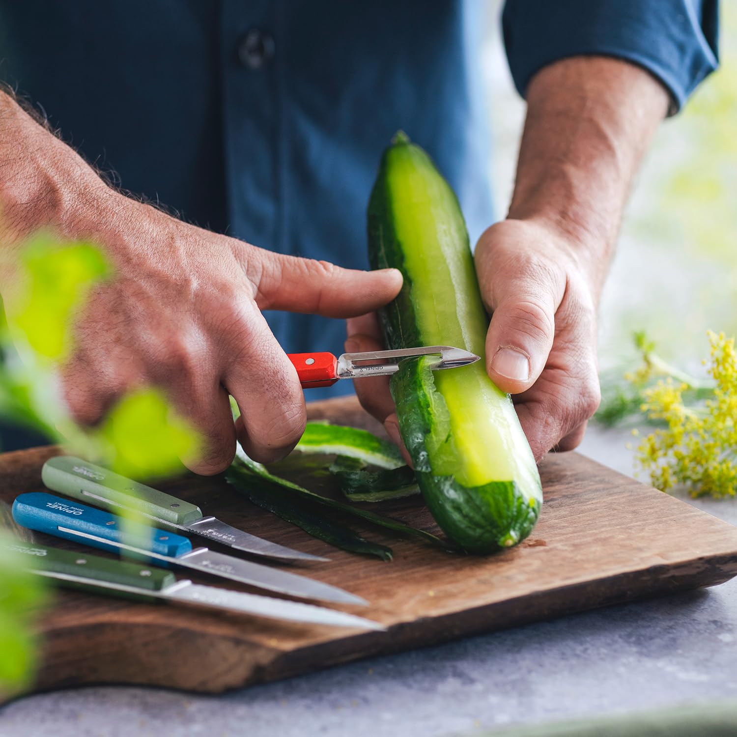 OPINEL Les Essentials - Small Kitchen 4 Piece Knife Set - Paring, Serrated, Peeler, Vegetable Knife, Corrosion Resistant High Carbon Steel, Made in France (Art Deco) - Image 8