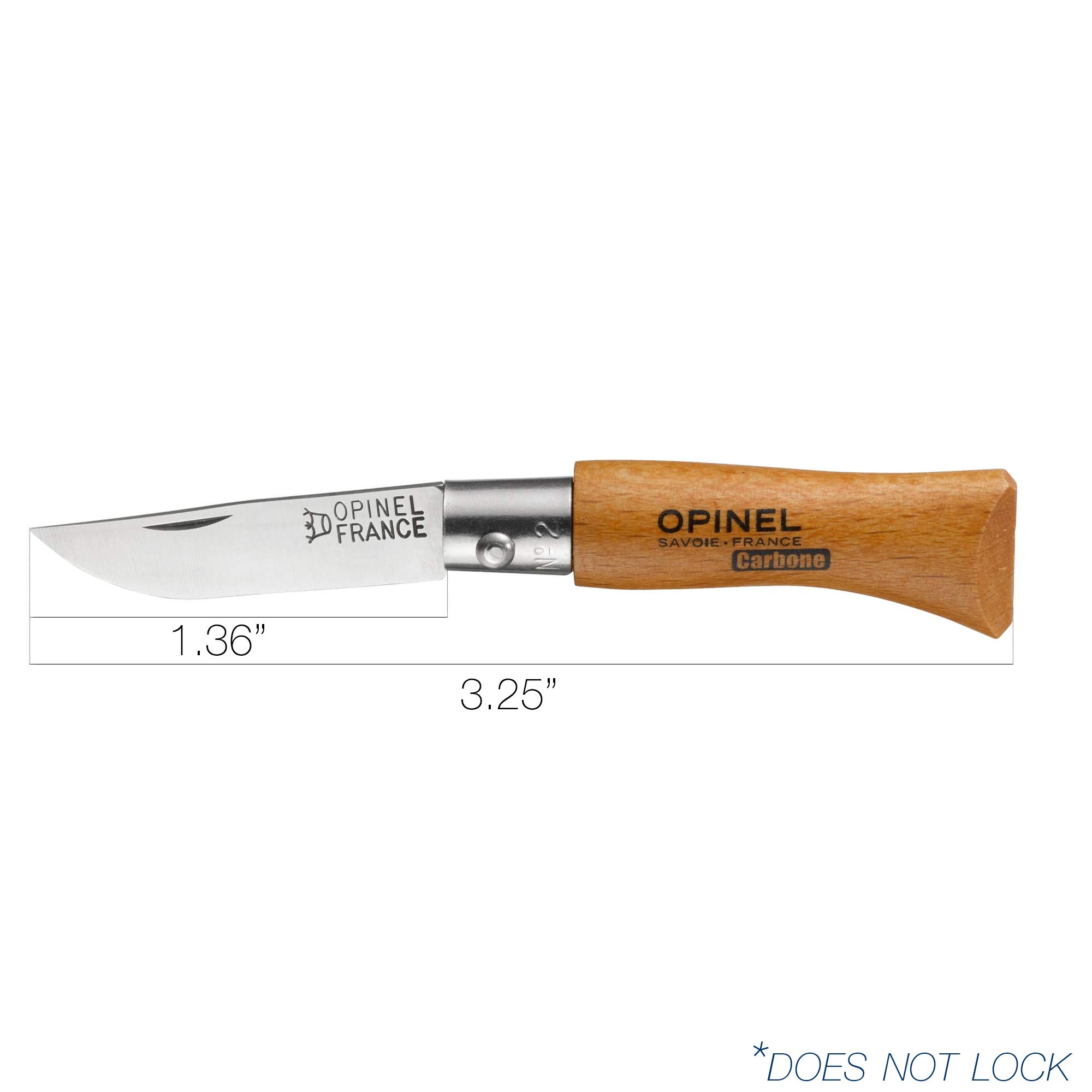 Opinel No. 02 Carbone - Carbon Steel Folding Pocket Knife, Beechwood Handle, Iconic Simple Design, Non-Locking, Made in France since 1890 - Image 3