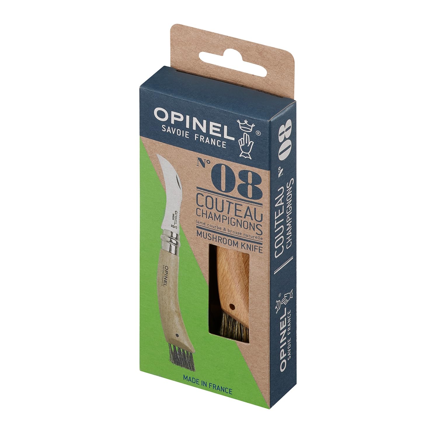 Opinel No. 08 Mushroom Knife – Pick + Clean Mushrooms, Beechwood Handle, Integrated Brush, Curved Sandvik Steel Blade, Made in France - Image 3