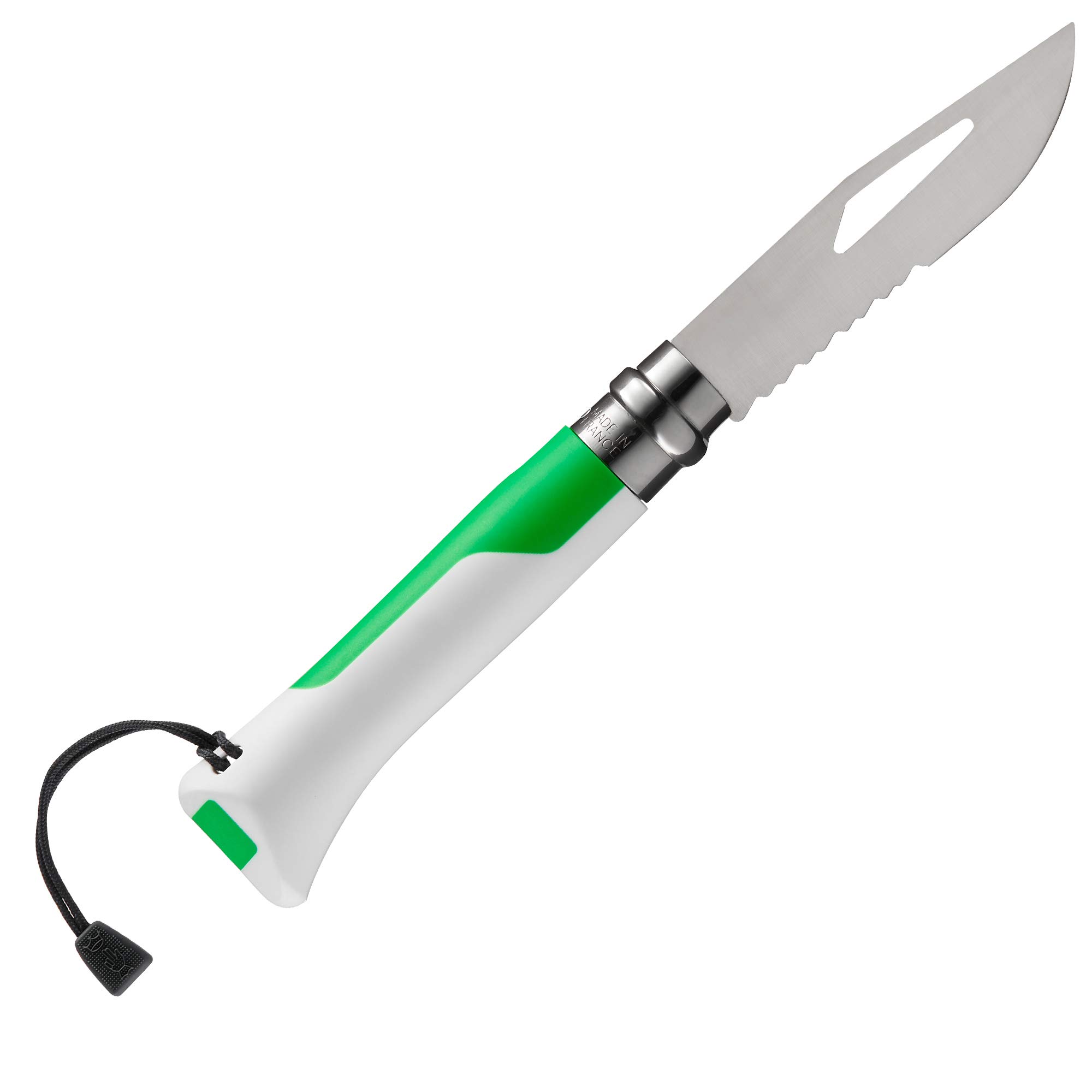 Opinel No. 08 Outdoor Folding Knife + Multitool - Partially Serrated Stainless Steel Blade, Nonslip Handle, Survival Whistle, Shackle Key - Image 3