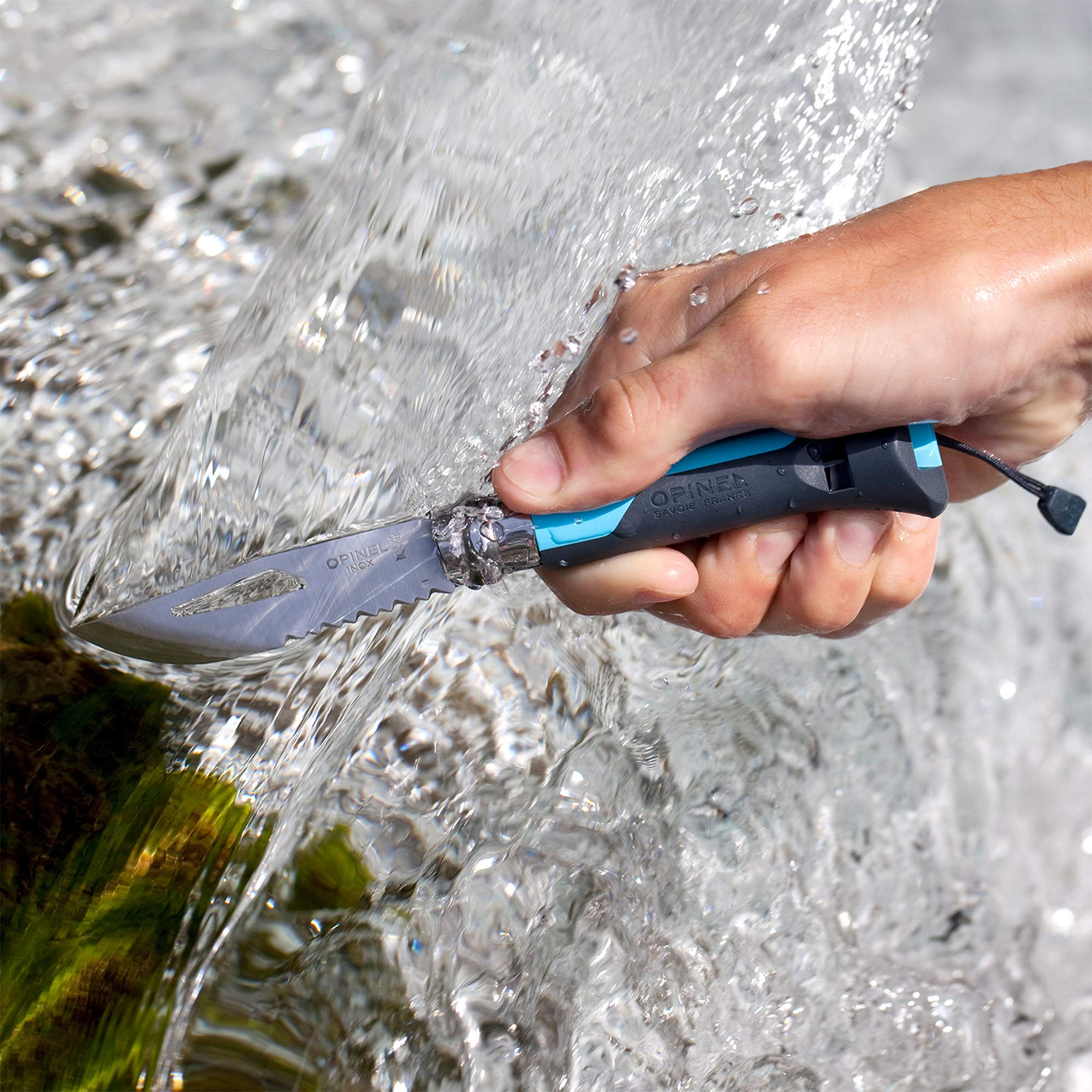 Opinel No. 08 Outdoor Folding Knife + Multitool - Partially Serrated Stainless Steel Blade, Nonslip Handle, Survival Whistle, Shackle Key - Image 6