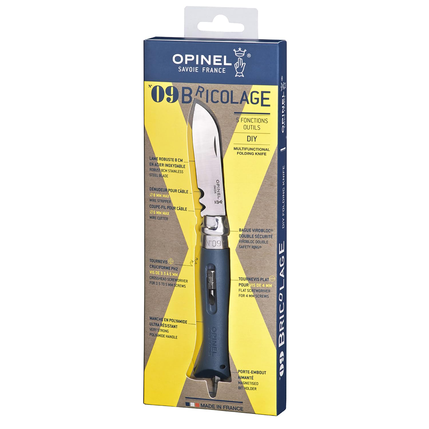 Opinel No.09 DIY - Stainless Steel Folding Pocket Knife and Multi-Tool, Wire Stripper, Screwdriver, Made in France - Image 4