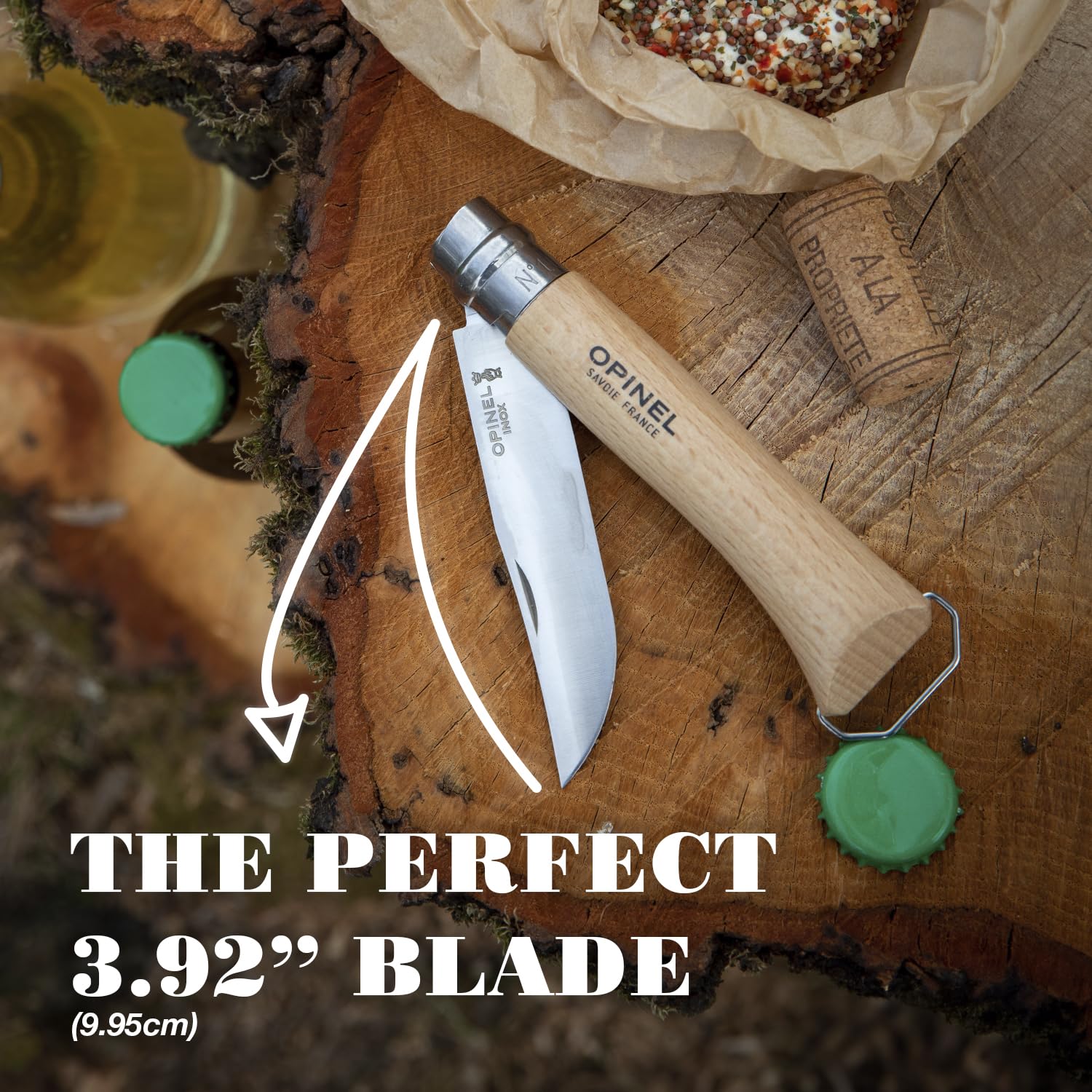 Opinel No. 10 Stainless Steel Corkscrew Wine and Cheese Folding Knife, Integrated Corkscrew + Bottle Opener, Beechwood Handle - Picnic Pocket Knife Made in France (Updated Version) - Image 3