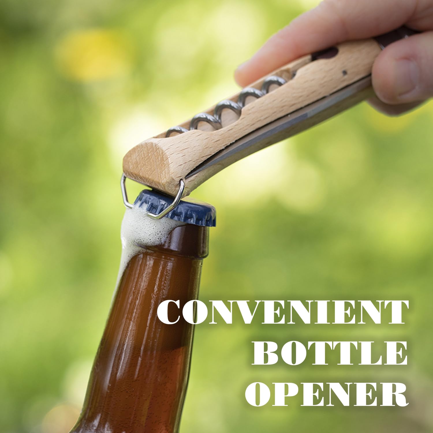 Opinel No. 10 Stainless Steel Corkscrew Wine and Cheese Folding Knife, Integrated Corkscrew + Bottle Opener, Beechwood Handle - Picnic Pocket Knife Made in France (Updated Version) - Image 4