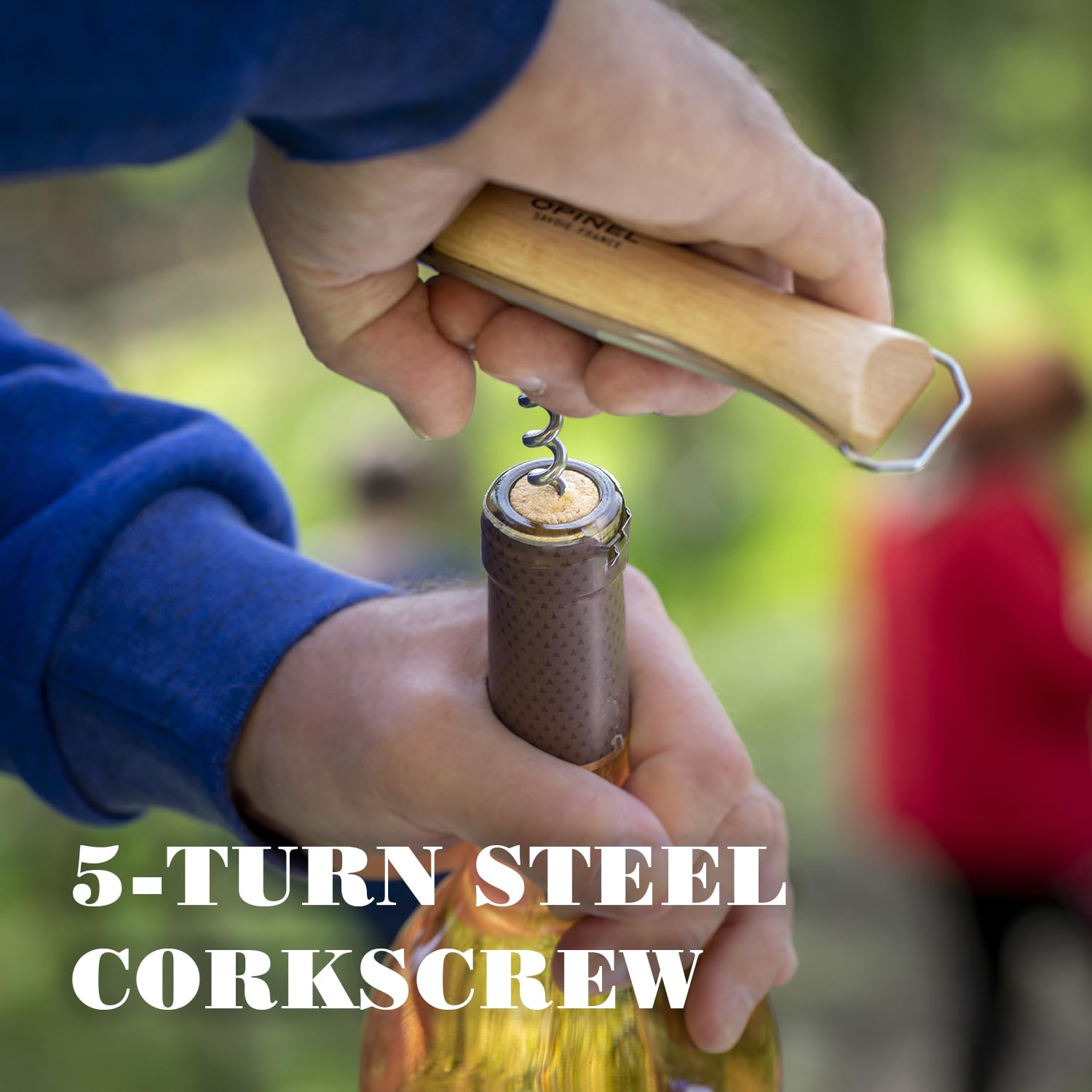 Opinel No. 10 Stainless Steel Corkscrew Wine and Cheese Folding Knife, Integrated Corkscrew + Bottle Opener, Beechwood Handle - Picnic Pocket Knife Made in France (Updated Version) - Image 5