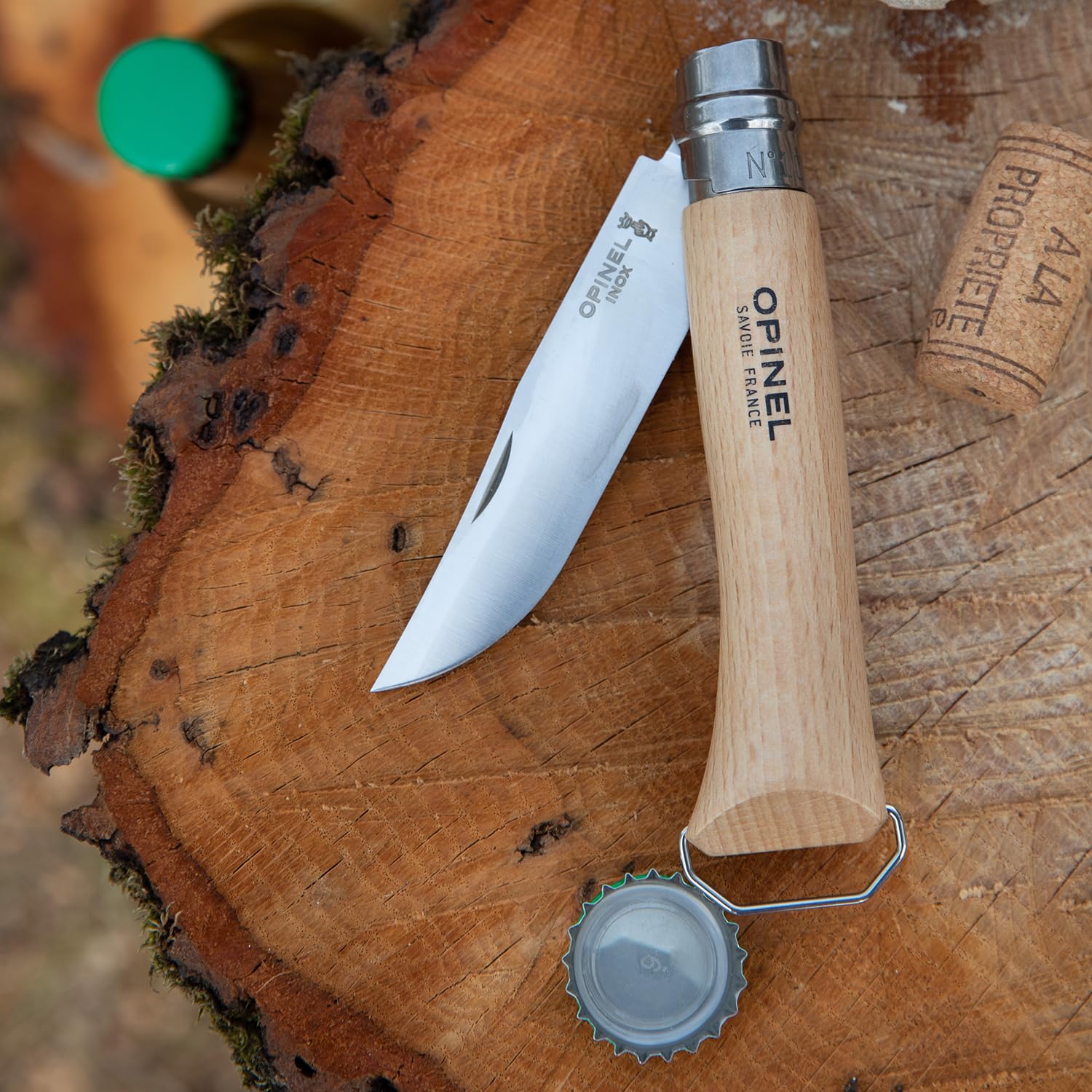 Opinel No. 10 Stainless Steel Corkscrew Wine and Cheese Folding Knife, Integrated Corkscrew + Bottle Opener, Beechwood Handle - Picnic Pocket Knife Made in France (Updated Version) - Image 9