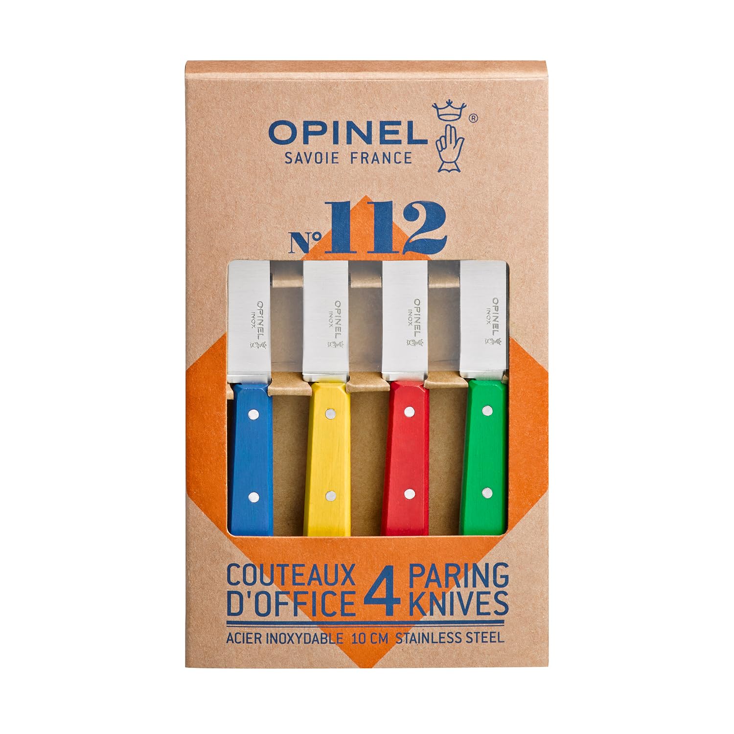 Opinel No. 112 Paring Knives Box Set, 4 Piece Paring Knife Set, High Carbon Steel for Chopping, Peeling, Slicing, Trimming, Painted Hornbeam Handles, Made in France (Classic), One Size, (001233) - Image 7