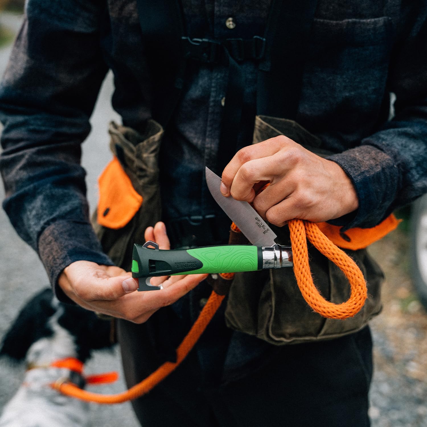 OPINEL No.12 Explore with Tick Remover, Bushcraft Survival Outdoor Camping Knife, Integrated Whistle, Cutting Hook, Made in France (Green) - Image 3