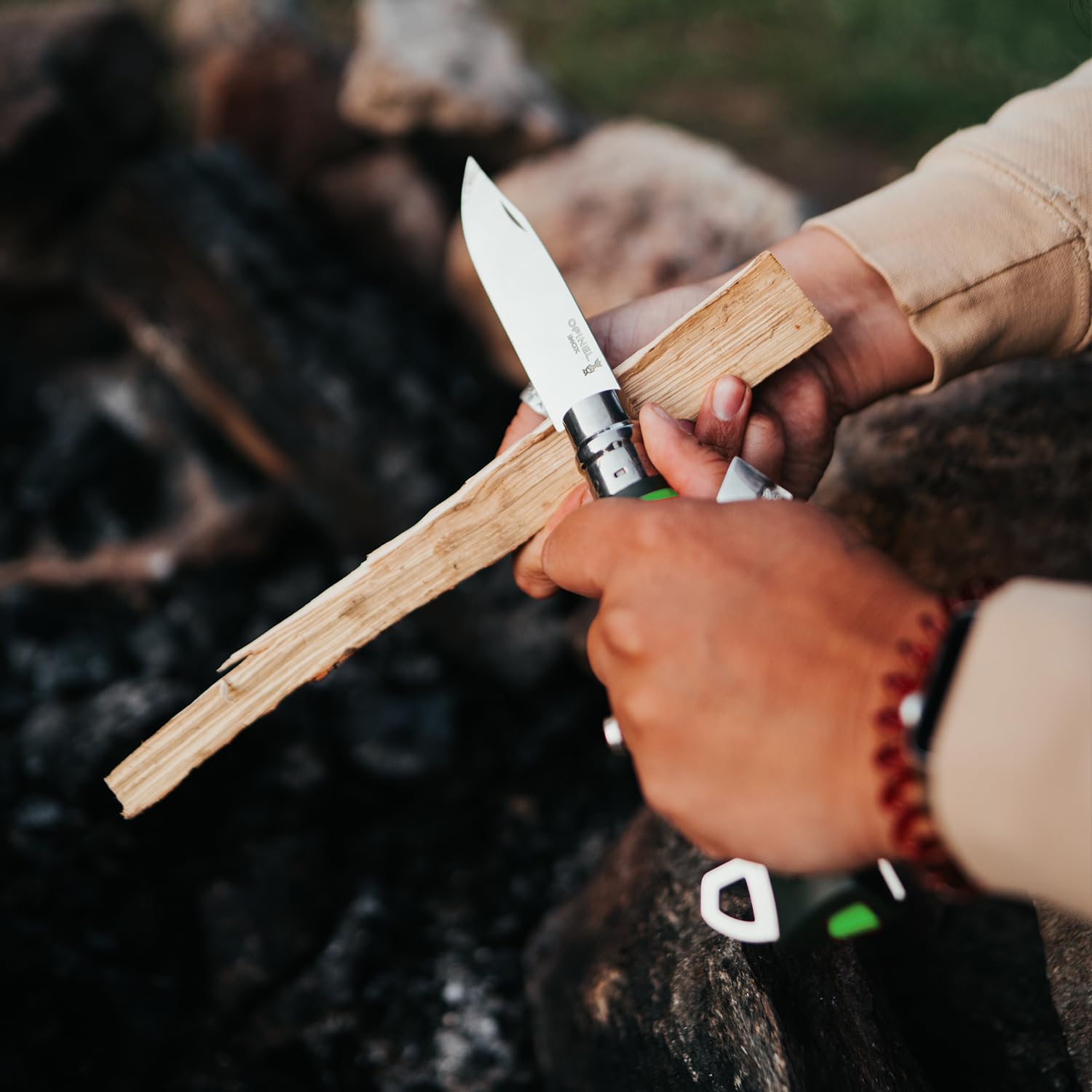 OPINEL No.12 Explore with Tick Remover, Bushcraft Survival Outdoor Camping Knife, Integrated Whistle, Cutting Hook, Made in France (Green) - Image 7