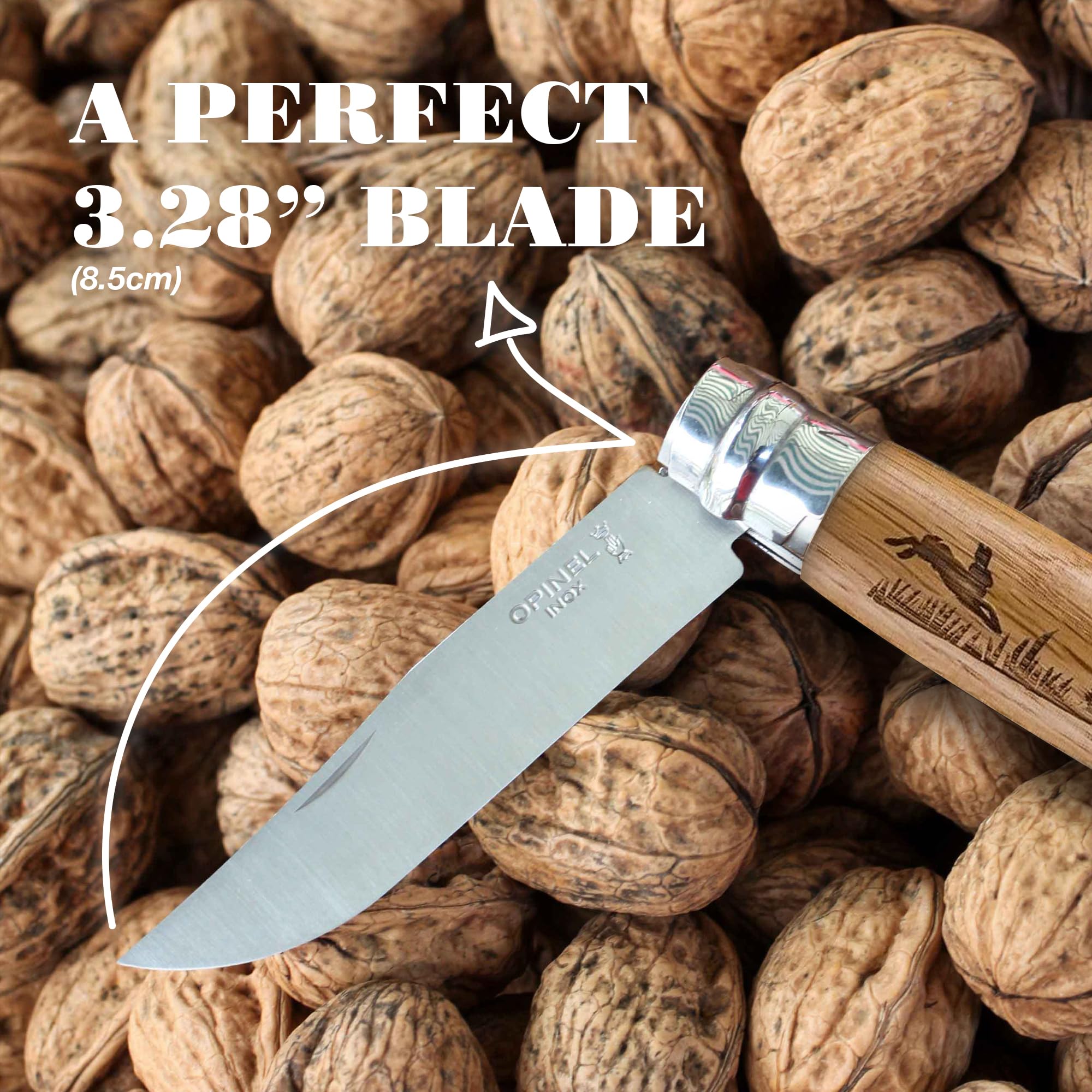 Opinel No. 8 Engraved Oak Handle Folding Knife, Animalia Collection, Stainless Steel Blade, Made in France - Image 3