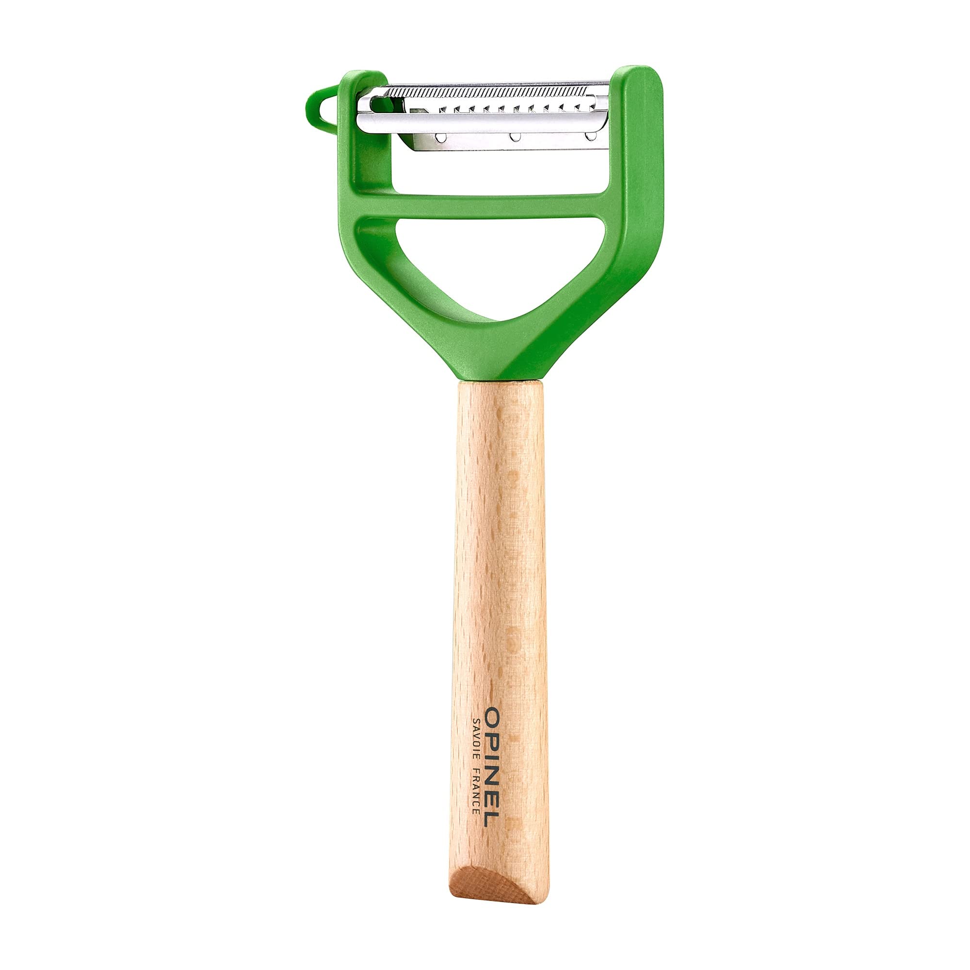 OPINEL - T-Duo Wooden Handle Peeler - Stainless Steel Blades - Comfortable Grip - 1 Micro-Serrated Blade for Peeling + 1 Blade for Preparing Vegetables (Green) - Image 4