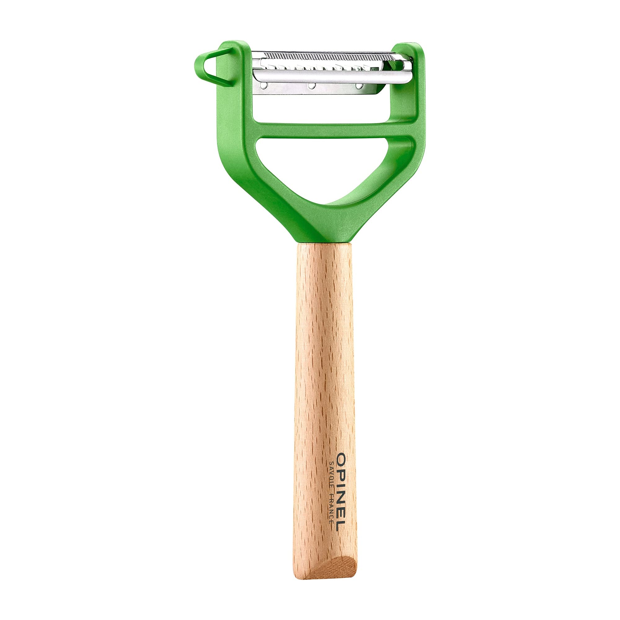 OPINEL - T-Duo Wooden Handle Peeler - Stainless Steel Blades - Comfortable Grip - 1 Micro-Serrated Blade for Peeling + 1 Blade for Preparing Vegetables (Green) - Image 5